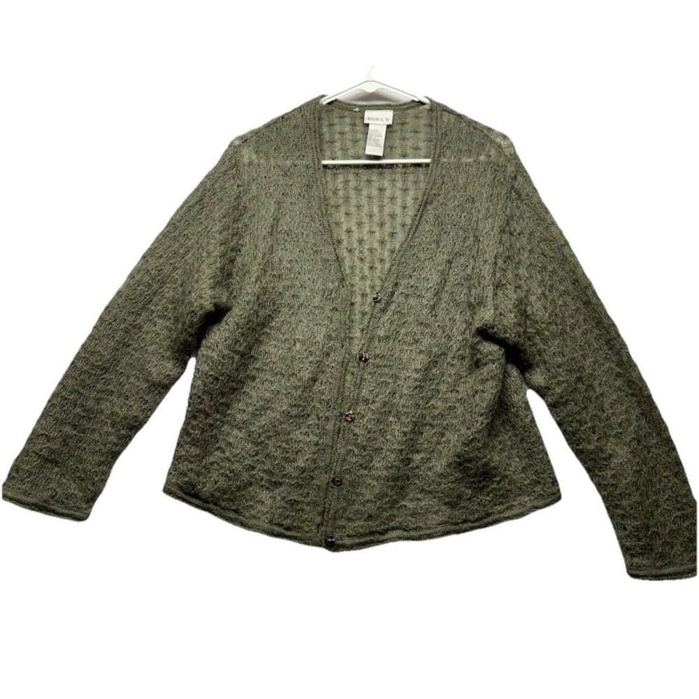 Vintage Koret Green Sheer Lightweight Mohair Button Front Cardigan Sweater Sz L